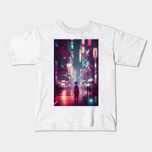 Boy Tokyo Neon Anime Japan Rainy Night Street Vibes <3 Kids T-Shirt